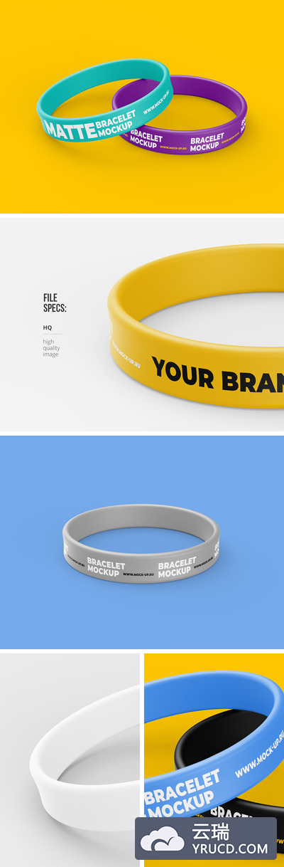 Mockups | 简洁彩色渐变运动橡胶硅胶腕带手环PSD文件元素