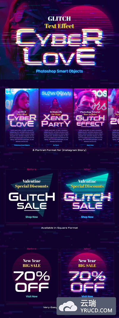 时尚绚丽抖音风格的小故障Photoshop文字效果图层样式