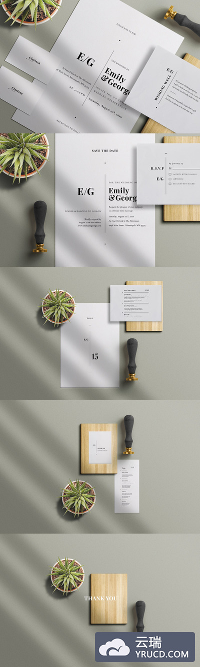 极简主义高端婚礼邀请函模板下载[PSD]