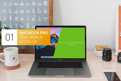 新的MacBook Pro Touchbar真实世界UI样机展示模型mockups