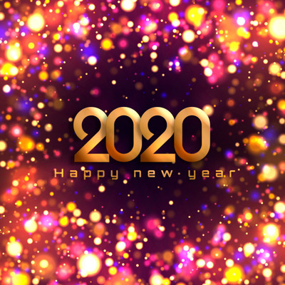 彩色灯光模糊闪耀2020新年背景