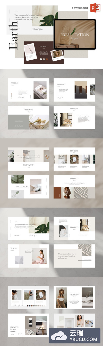 PPT模板 | 白色调文艺杂志小清新画廊风格50个独特预制幻灯片