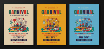 复古平面设计嘉年华派对传单模板