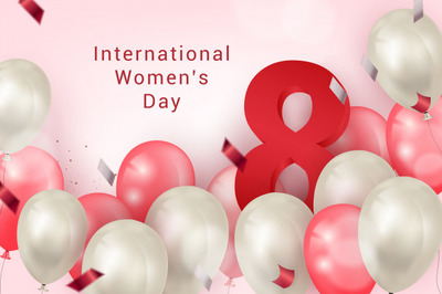 国际妇女节横幅背景与气球元素