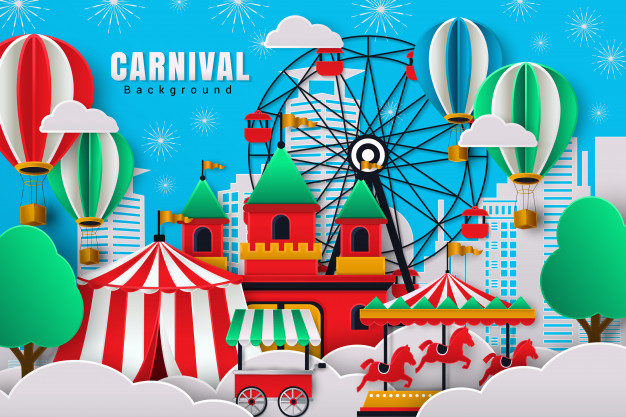 可爱的剪纸设计风格嘉年华背景