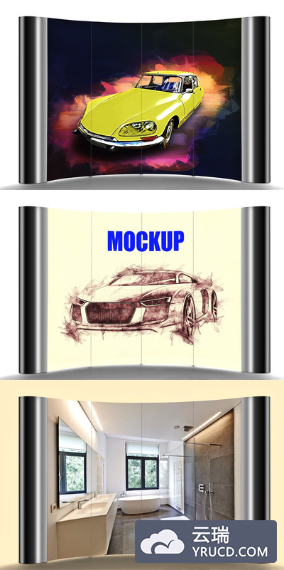 卷轴横幅广告设计展示样机[PSD]