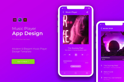 紫色音乐播放器APP UI套装下载[XD,PSD,Ai]