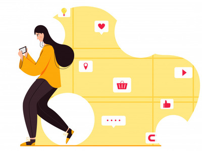 使用智能手机与在线社交媒体应用程序的年轻女性