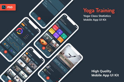 瑜伽课移动APP UI深色版[PSD]