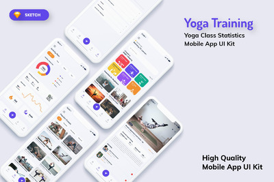 瑜伽课移动APP UI浅色版 (SKETCH)