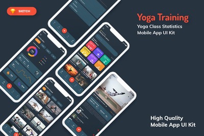 瑜伽课移动APP UI深色版  (SKETCH)
