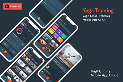 瑜伽课移动APP UI深色版 (XD)