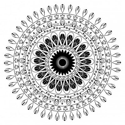花卉圆形花边曼陀罗图案设计
