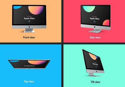 多彩场景的 iMac 苹果台式电脑样机下载[PSD]