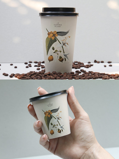 手持咖啡豆杯设计展示样机[PSD]