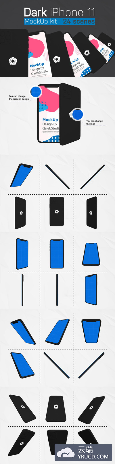 黑色iPhone 11 APP UI样机展示模型mockups