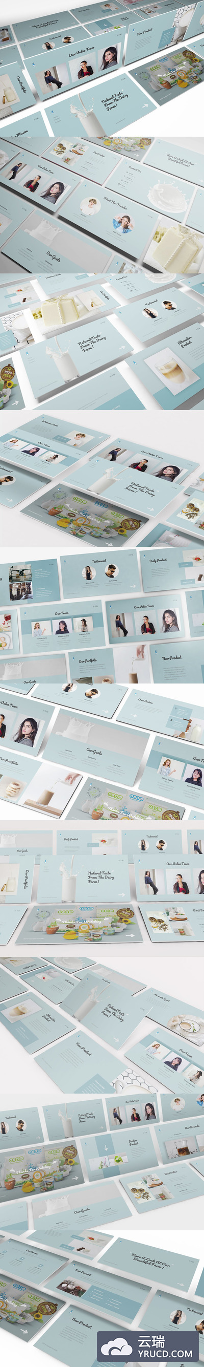 清新淡雅风格的牛奶工厂介绍PPT模板下载[PPTX]