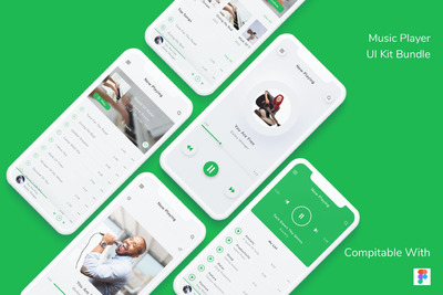 符合现代设计趋势的音乐播放器应用UI模板套装 for  - Figma