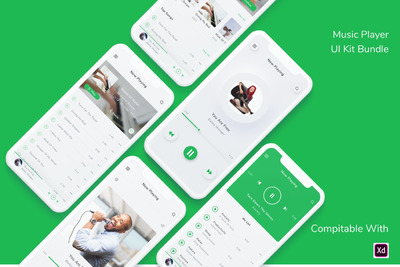 符合现代设计趋势的音乐播放器应用UI模板套装 for - Adobe XD