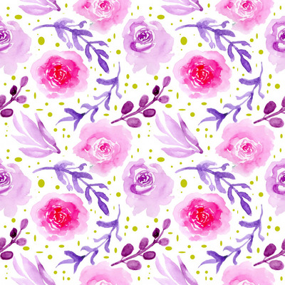 紫色水彩无缝花卉图案背景