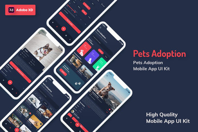 宠物领养移动应用APP UI KITS深色版（XD）