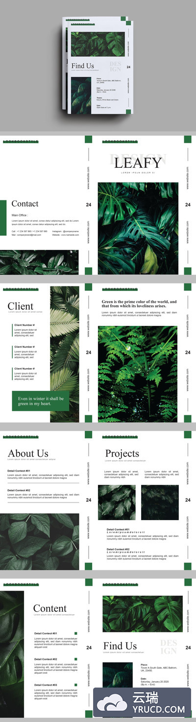 简约时尚清新的宣传册画册品牌手册杂志房地产楼书设计模板（AI，INDD，PSD）