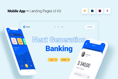 APP 银行着陆页面模板Ui kit [PSD,Sketch,XD,Fig]
