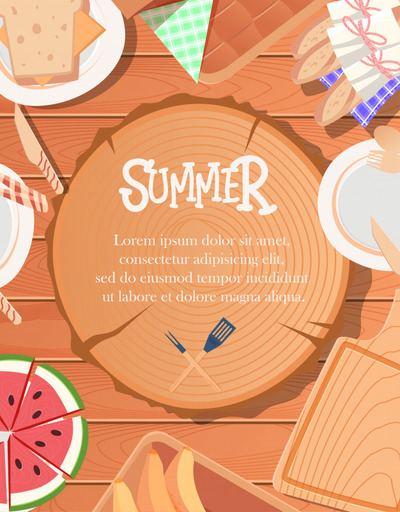 夏日海报设计与木制背景