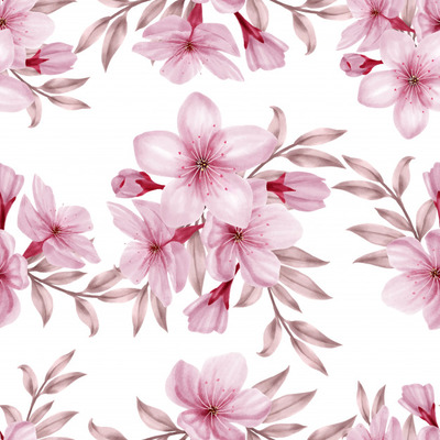 典雅水彩花卉无缝图案背景