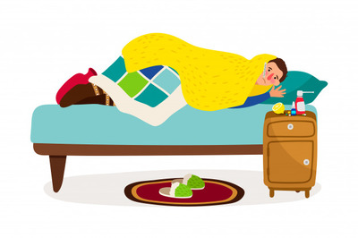 男人生病护理矢量插画