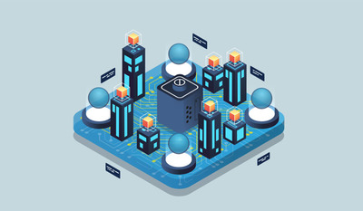 2.5D等距设计概念虚拟现实技术插画