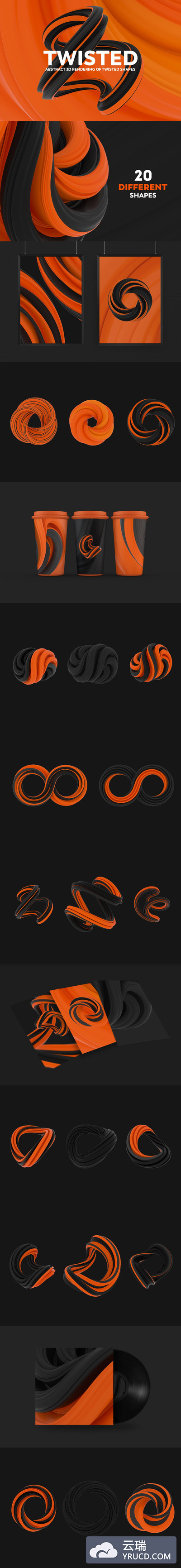 扭曲形状的抽象3D渲染图形背景底纹纹理集合