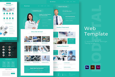 医院网页设计 Web 模板下载(PSD,XD)