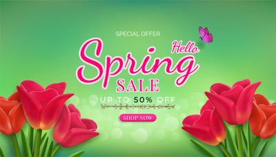 鲜花盛开的花卉打折模板