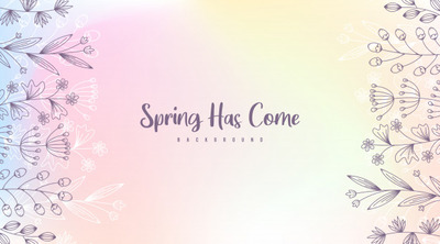 春季植物插图与字母彩色背景