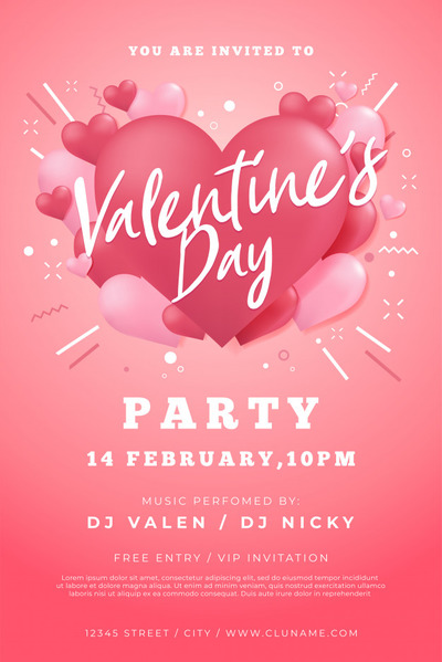 情人节派对传单粉色背景