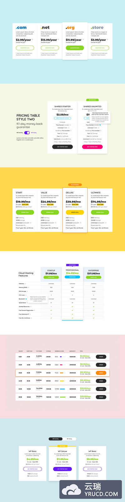 服务器主机套餐价格UI界面模板（PSD）