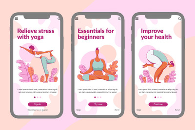 瑜伽APP启动页插画下载（Ai,PSD,EPS）