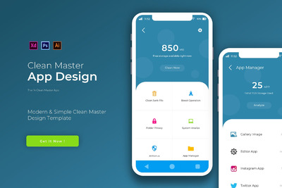 CleanMaster 手机清理工具UI kits（Ai,XD,PSD）