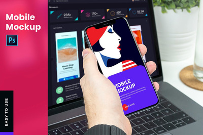 工作场景的手持iPhone手机样机下载 (PSD)