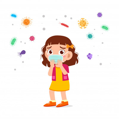 可爱的课堂女孩病毒防护插画