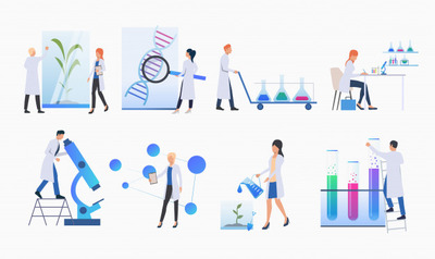 一组科学家做研究插画 Set of scientists doing research banner Vector