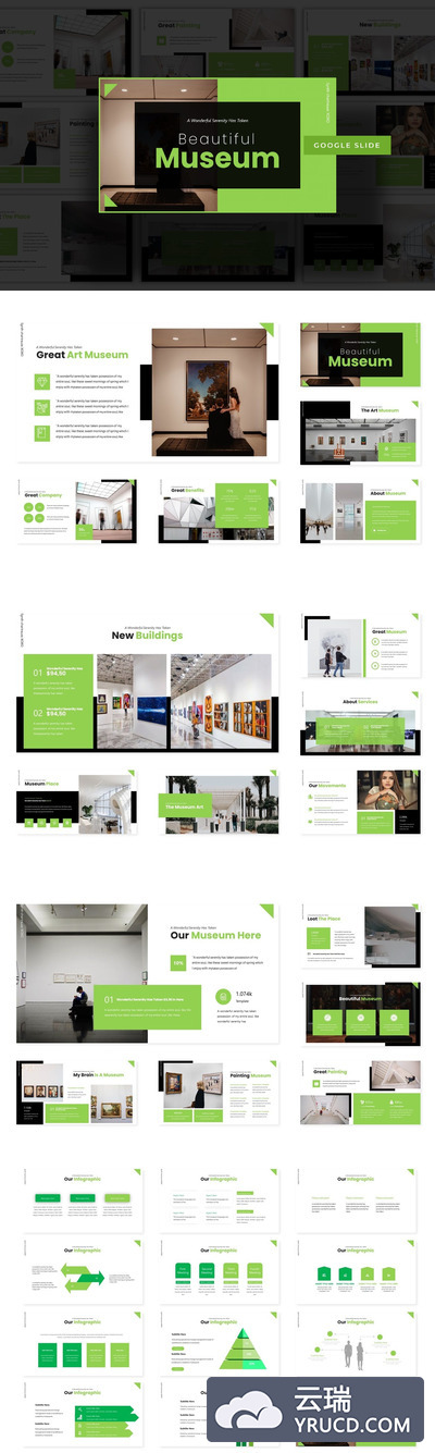 时尚高端简约多用途的高品质美丽博物馆Google Slides谷歌幻灯片演示模板（pptx）
