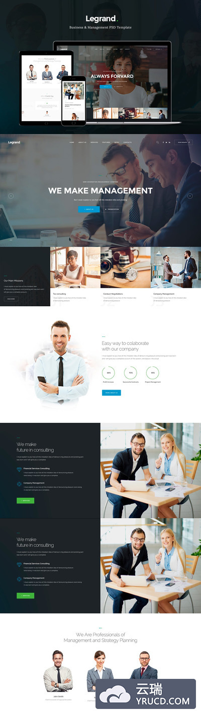 高端专业的高品质商业商务网站设计模板（psd）