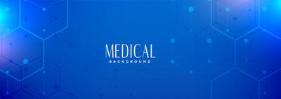 六角形蓝色医学科学横幅数字矢量 Hexagonal blue medical science banner digital Vector