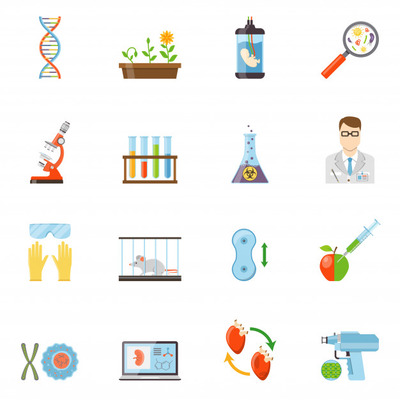 生物技术和遗传学的彩色图标载体 Biotechnology and genetics color icons Vector