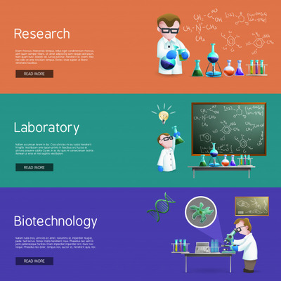 科学研究插画横幅 Science research  banners Vector