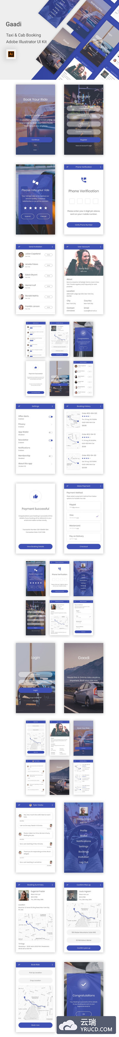 Illustrator打造的出租车和出租车预订APP UI KITS（Ai）
