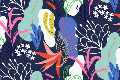 抽象手绘夏季花卉植物背景