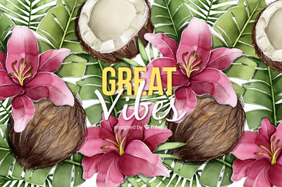 水彩手绘夏季植物插画背景